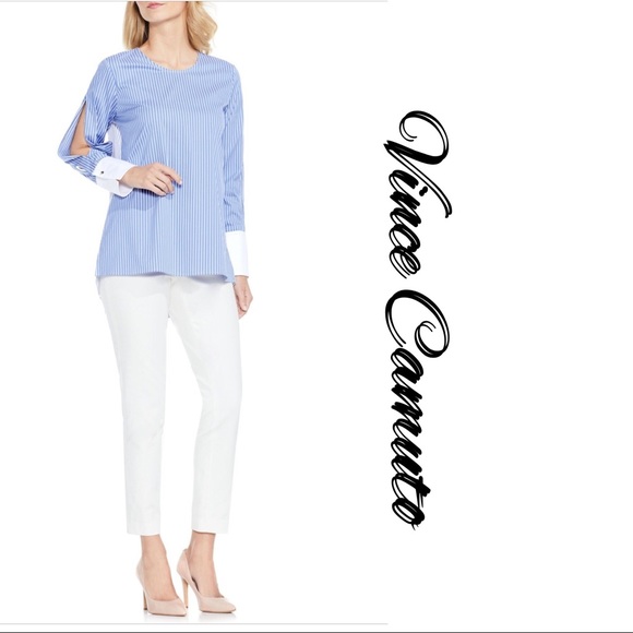 Vince Camuto Tops - Vince Camuto slit long sleeve striped blouse